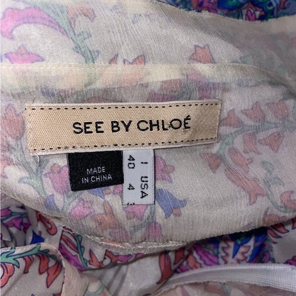 See By Chloe Dress Mini Spaghetti Strap Floral Pink Blue Silk Size 4 - Picture 8 of 9